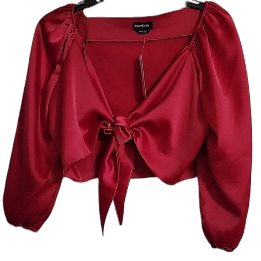 Bebe Red Satin Front Crop Top size Large New with Tags